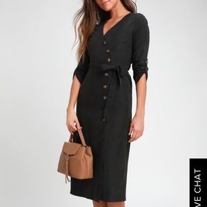 Pull me close black suede button up midi dress